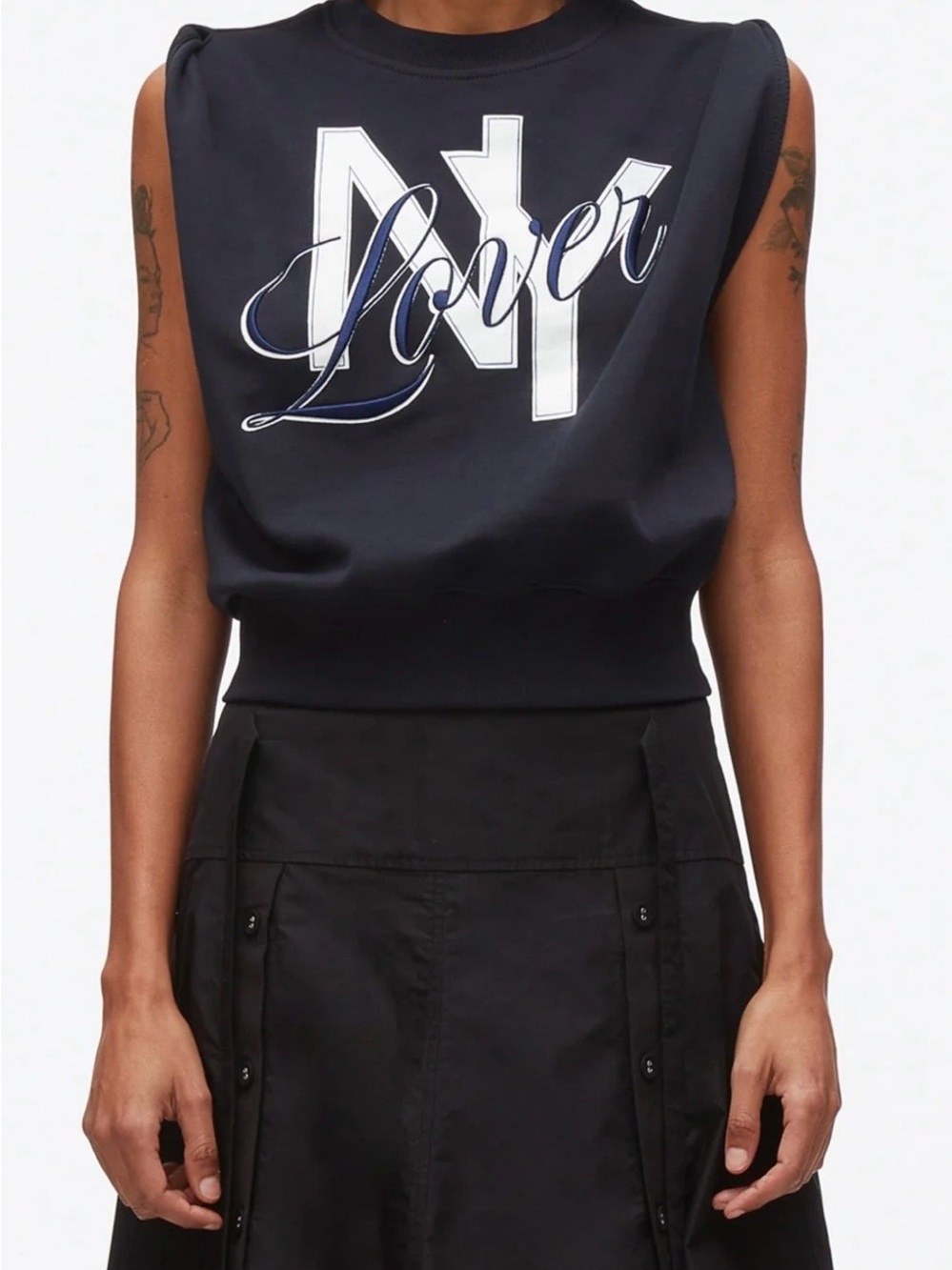 3.1 Phillip Lim Midnight Blue NY Lover Sleeveless Cropped Sweatshirt. Size XS